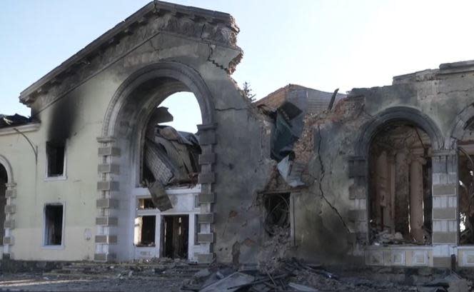 The train station in Kostyantynivka, eastern Ukraine, is seen several days after it was destroyed by a Russian missile strike in late February 2024. / Credit: CBS News