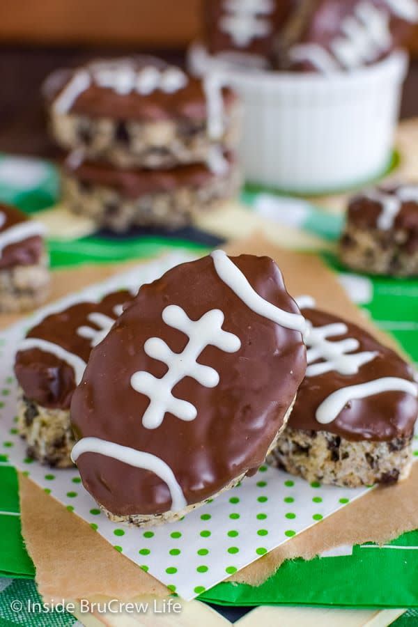 Mint Cookies and Cream Football Rice Krispie Treats