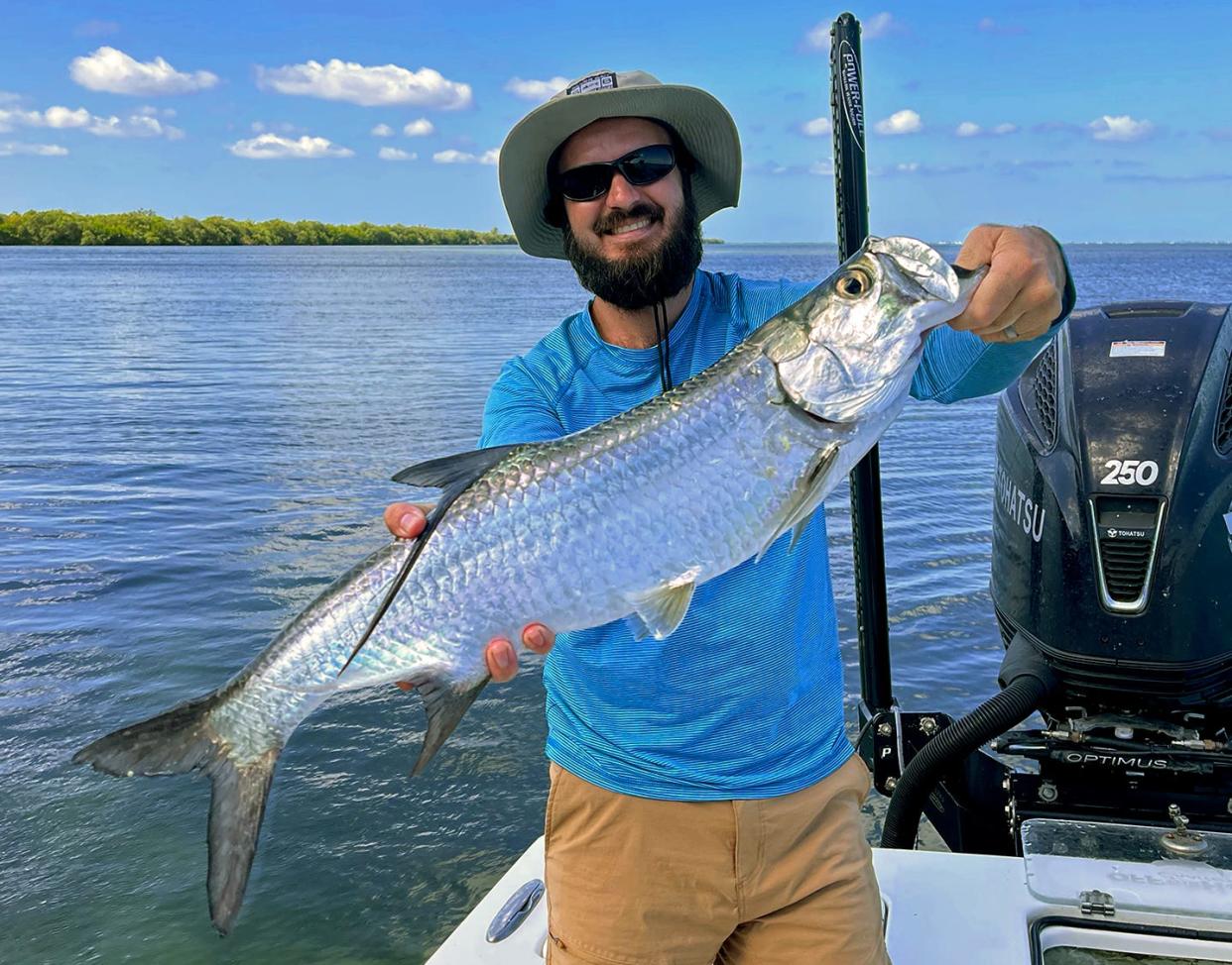 Andrew Bridges of Lakeland caught this juvenile tarpon on a live scaled sardine while fishing in Miguel Bay with Capt. John Gunter this week.
