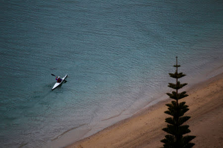 FILE PHOTO - A kayaker paddles off Wellington's Oriental Bay beach September 15, 2011. REUTERS/Mike Hutchings/File Photo