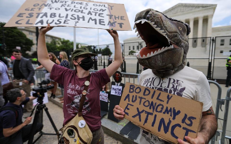 Abortion rights demonstrators gather outside the US Supreme Court - Yasin Ozturk/Anadolu Agency via Getty Images