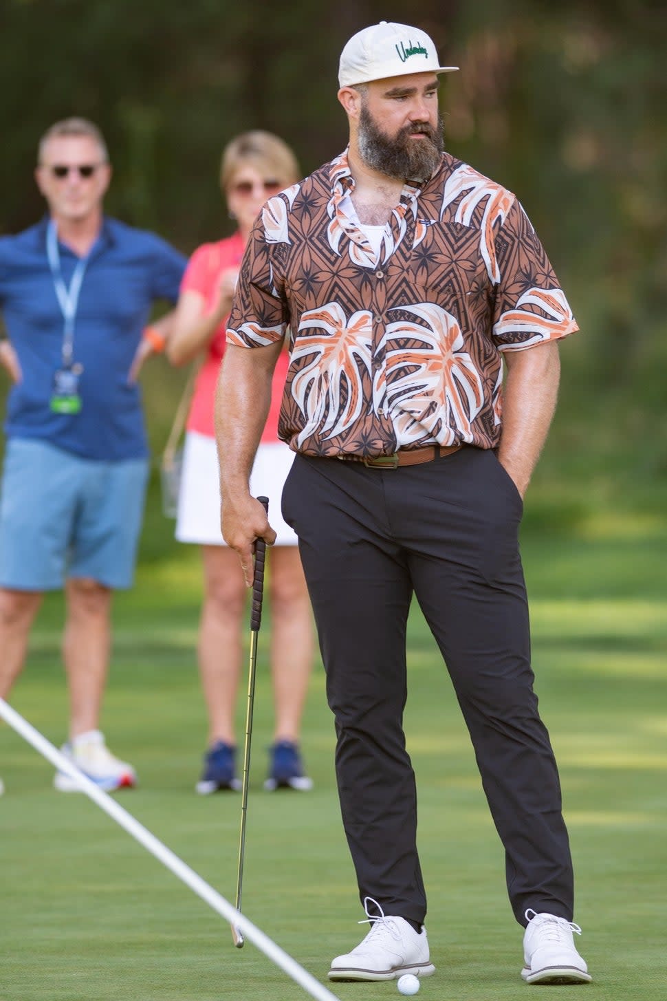 Retired football player Jason Kelce during the second practice round at the ACC Celebrity Golf Championship presented by American Century Investments at Edgewood Tahoe Golf Course on July 11, 2024 in Stateline, Nevada.