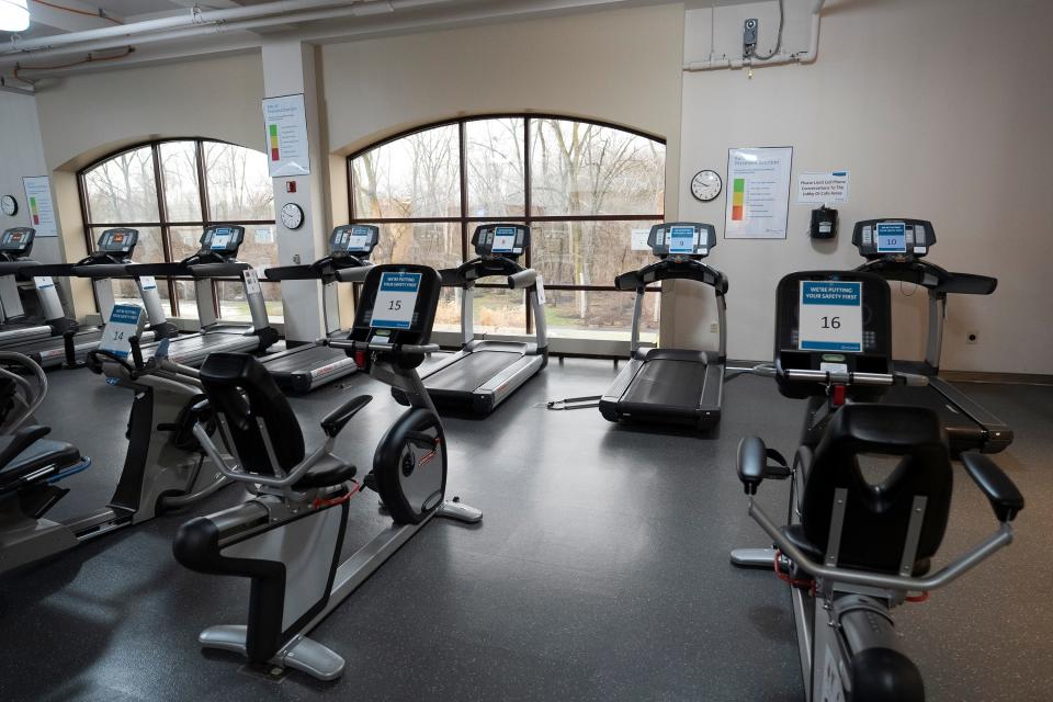 Jan 26, 2023; Columbus, Ohio, USA;  Treadmills and other exercise machines at the McConnell Heart Health  Pavilion. Mandatory Credit: Brooke LaValley/Columbus Dispatch