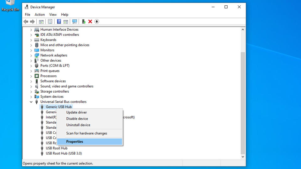 USB controller properties