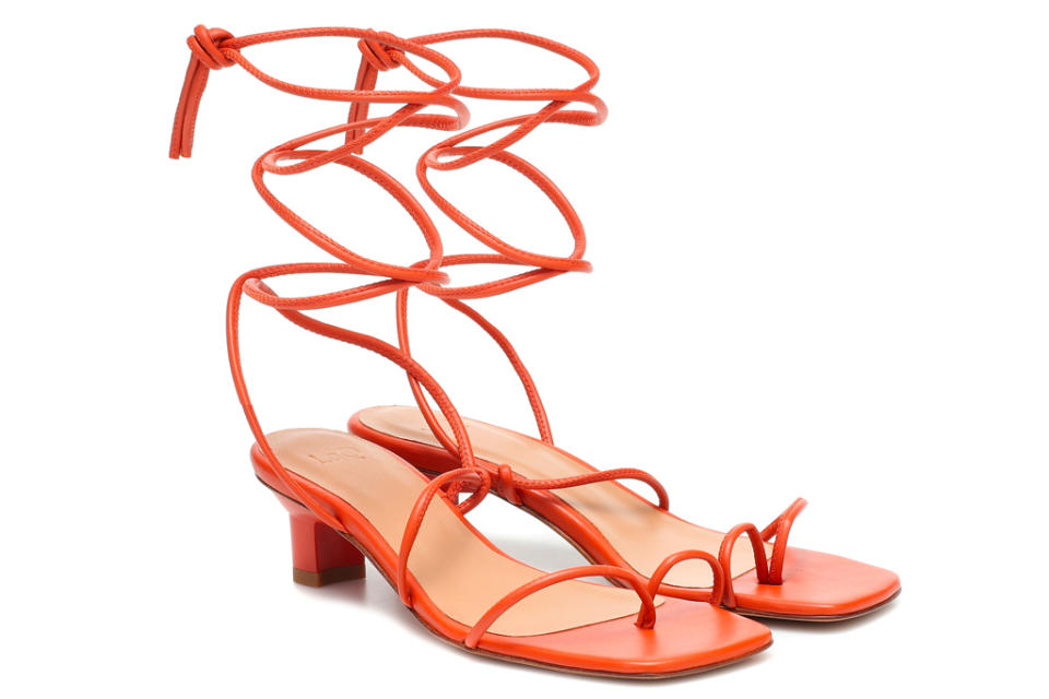 orange heels, wrap, loq