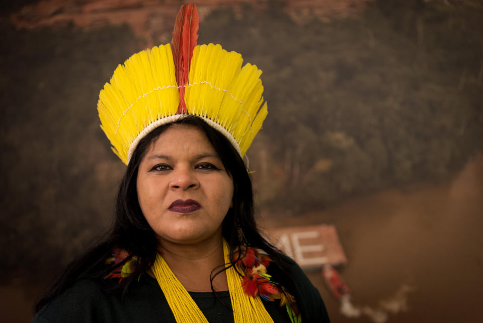 Sonia Guajajara, the leader of the Guajajara tribe and Brazil's largest Indigenous organization, was subpoenaed by the Brazilian government in May after accusing Bolsonaro of Indigenous genocide due to his handling of the pandemic. A court ultimately blocked the government investigation. (Photo: Stefano Montesi - Corbis via Getty Images)