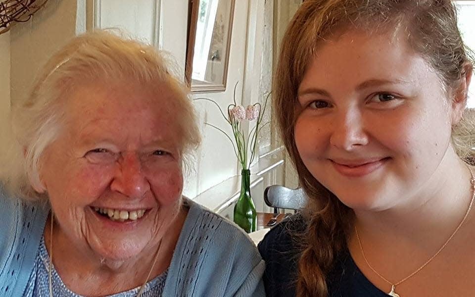 Iris with her granddaughter Sarah who surprised her by fixing her cherished instrument - Credit: Iris Brialey