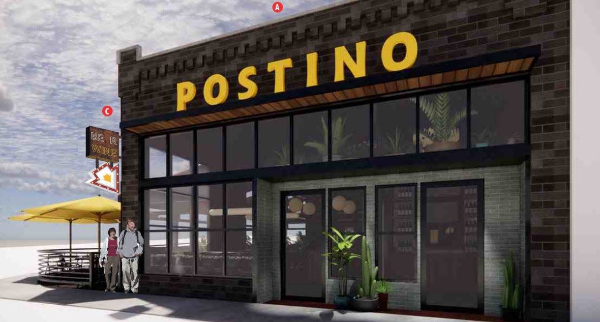 Conceptual renderings show the future space of Postino Wine Café, a wine bar opening in Nashville, Tenn. sometime in 2024.