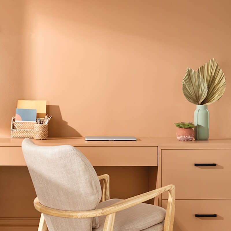 Faded terracotta color on home office walls
