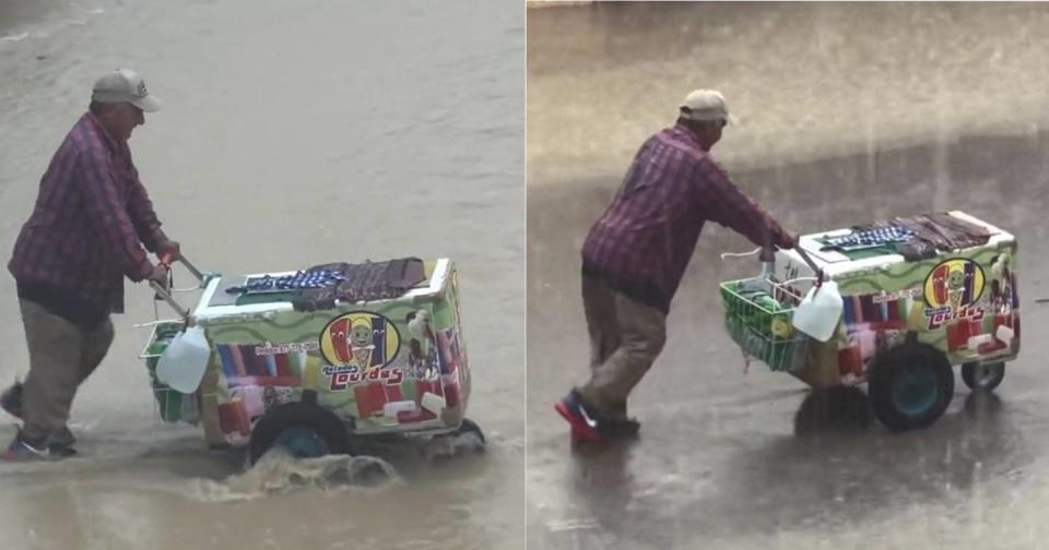 Vendía helados bajo la lluvia, conmovió a la gente y le donaron más de $100 mil pesos. Foto: Captura de video TikTok vía @audencabello
