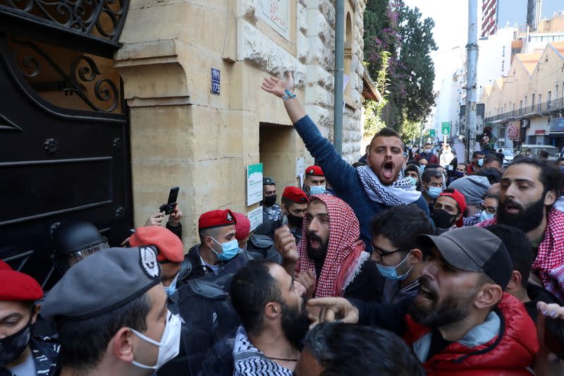 FILE PHOTO: Students from American Univeristy of Beirut protest over tuition fees in Beirut