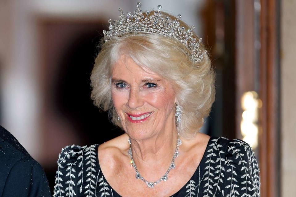 <p>Max Mumby/Indigo/Getty</p> Queen Camilla at Mansion House in London in October 2023.