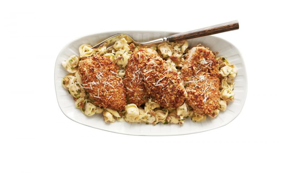 Pecan-Crusted Chicken and Tortellini with Herbed Butter Sauce