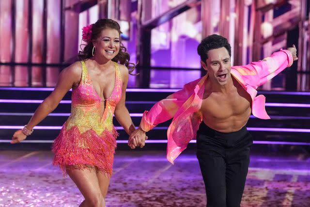 <p>Eric McCandless/ABC via Getty Images</p> Alyson Hannigan with Sasha Farber performing the salsa during the season 32 premiere of 'Dancing with the Stars'