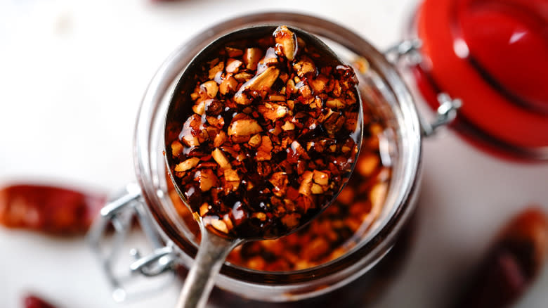 Chili crisp in glass jar