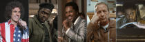 This combination photo shows Oscar nominees for best supporting actor, from left, Sacha Baron Cohen in "The Trial of the Chicago 7," Daniel Kaluuya in "Judas and the Black Messiah," Leslie Odom Jr. in "One Night in Miami," Paul Raci in "Sound of Metal" and Lakeith Stanfield in "Judas and the Black Messiah." (Netflix/Warner Bros./Amazon Studios/Amazon Studios/Warner Bros. via AP)