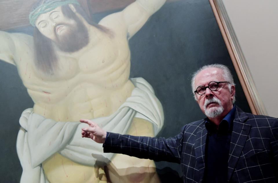 Colombian artist Fernando Botero, poses during a press preview of the exhibition "Botero" at the Vittoriano museum in Rome on May 4, 2017.