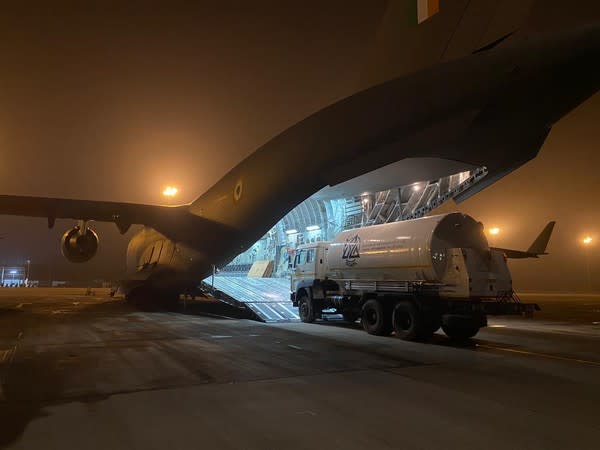 IAF airlifted three cryogenic oxygen containers from Singapore (Photo/ANI)