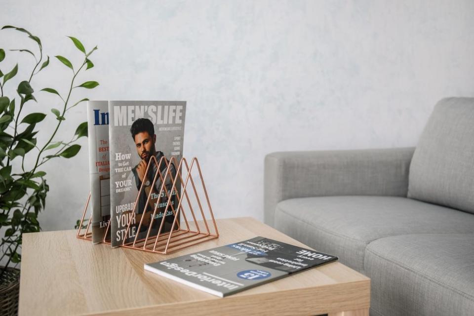 magazine holder on living room table