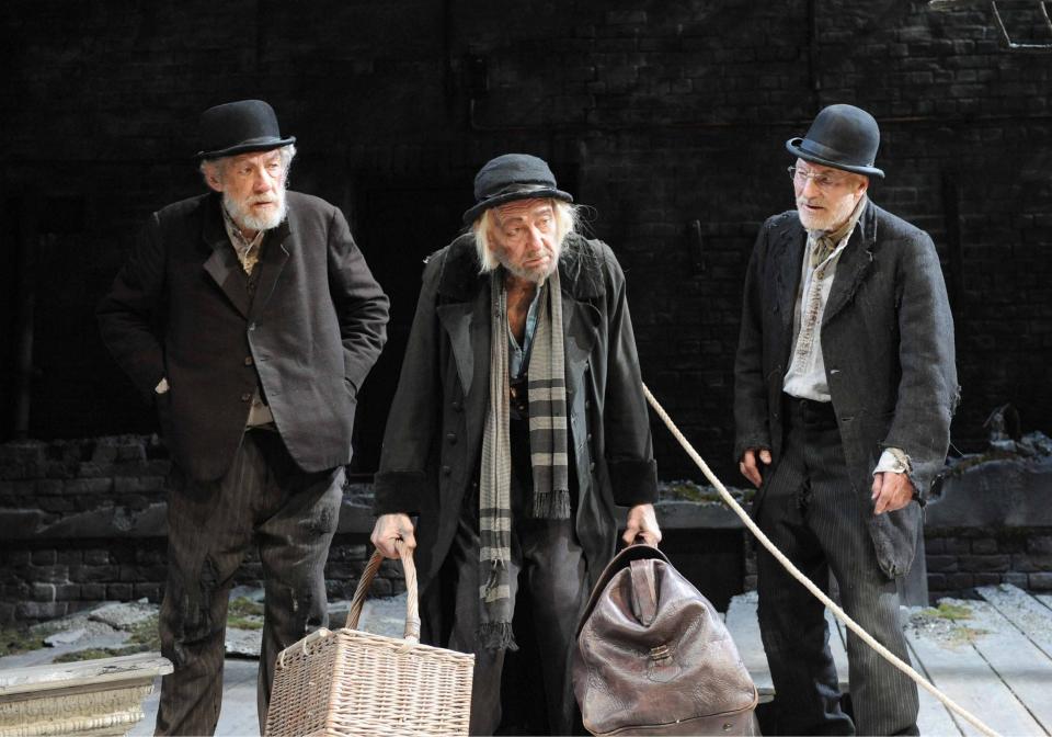 Pickup, centre, as Lucky in Waiting for Godot in 2009 at the Theatre Royal, Haymarket, with Ian McKellen as Estragon and Patrick Stewart as Vladimir - Alastair Muir