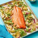 <p>Salmon is an easy and healthy thing to make. This recipe only takes half an hour, and it tastes great with a side of veggies or grains. </p><p><em><a href="https://www.womansday.com/food-recipes/food-drinks/a29464781/oven-roasted-salmon-with-charred-lemon-vinaigrette-recipe/" rel="nofollow noopener" target="_blank" data-ylk="slk:Get the Oven-Roasted Salmon with Charred Lemon Vinaigrette recipe.;elm:context_link;itc:0;sec:content-canvas" class="link ">Get the Oven-Roasted Salmon with Charred Lemon Vinaigrette recipe. </a></em></p>