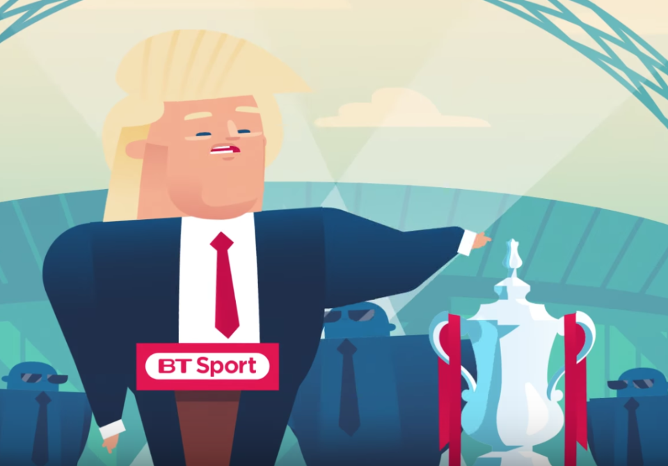An animated Donald Trump advertises BT Sport’s coverage of the FA Cup. (Getty)