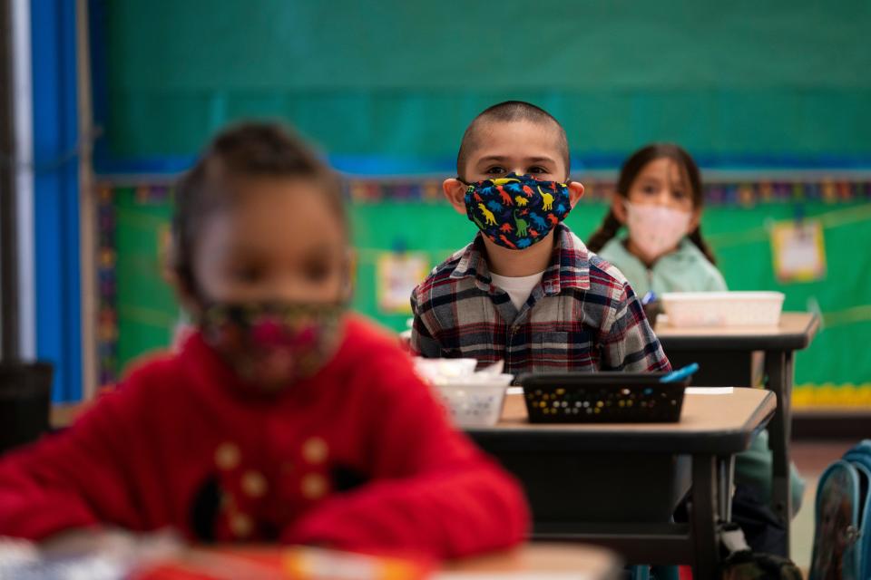 Kindergarten students in Los Angeles on April 13, 2021.