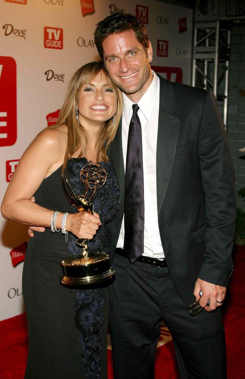 Peter Hermann (R) and wife actress Mariska Hargitay winner of the Outstanding Lead Actress in a Drama Series for "Law & Order: Special Victims Unit" arrives at the 4th annual TV Guide after party celebrating Emmys 2006 held at Social Hollywood on August 27, 2006 in Hollywood, California