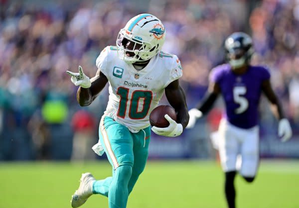 Miami Dolphins wide receiver Tyreek Hill (L) is the No. 1 player in my Week 2 rankings. File Photo by David Tulis/UPI