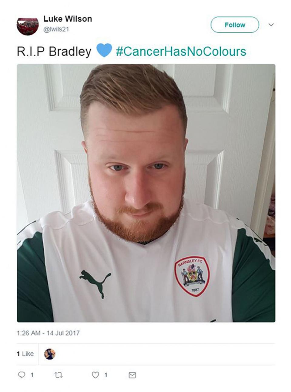 <p>Football fans took to social media to show support for Bradley </p>