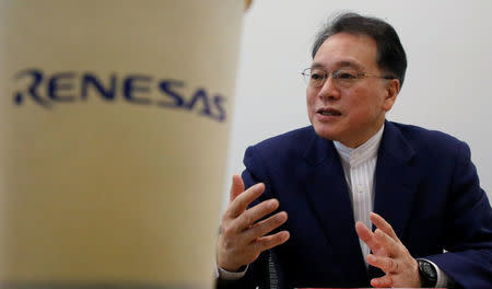 Renesas Electronics Corp's Chief Executive Officer Bunsei Kure attends a group interview at the company's headquarters in Tokyo, Japan, April 10, 2017. REUTERS/Toru Hanai