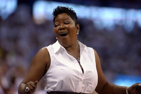 May 24, 2016; Oklahoma City, OK, USA; Wanda Pratt, mother of Oklahoma City Thunder forward Kevin Durant (35) reacts to a play during action against the Golden State Warriors during the third quarter in game four of the Western conference finals of the NBA Playoffs at Chesapeake Energy Arena. Mandatory Credit: Mark D. Smith-USA TODAY Sports