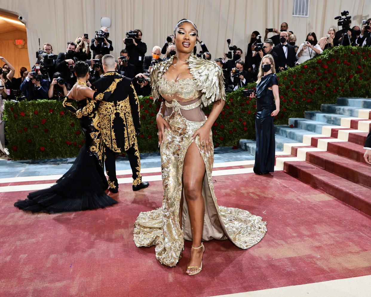 Megan Thee Stallion wore custom Moschino for the 2022 Met Gala (Photo by Jamie McCarthy/Getty Images)