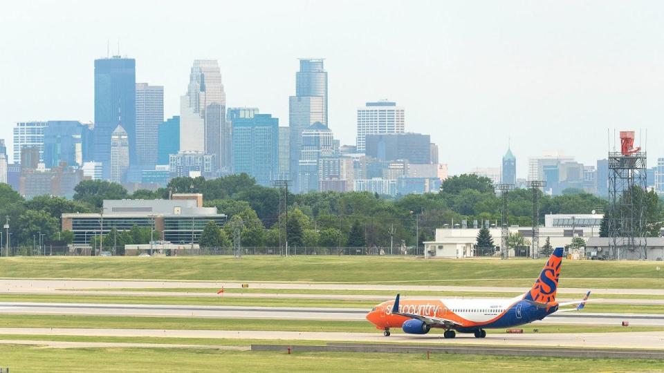 A file photo of a Sun Country Airlines jet at Minneapolis-St. Paul International Airport.
