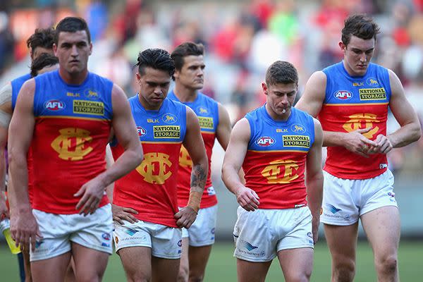 The Lions walk off the field after last week's loss to the Dees. Source: Getty