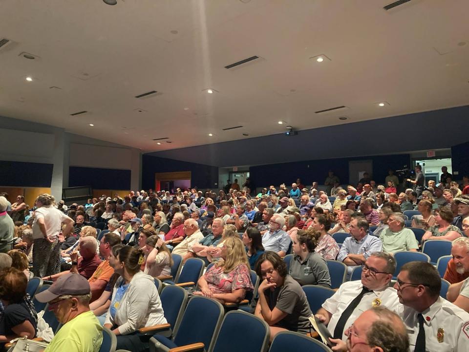 Residents packed into the Fairview Middle School auditorium on Aug. 14, 2023, to discuss the proposed business park slated for Fairview and Girard townships.