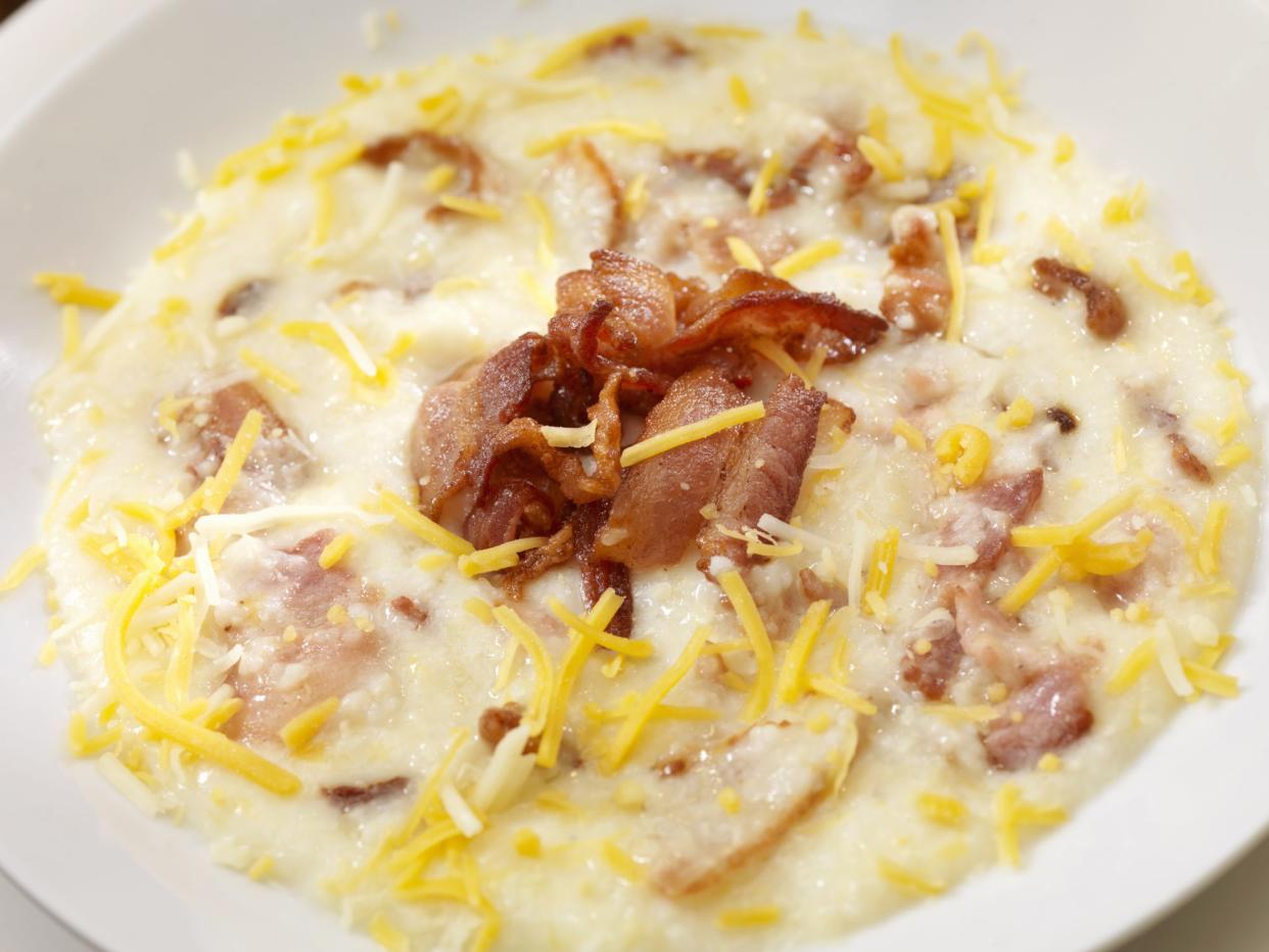 Creamy Cheese and Bacon Grits - Photographed on Hasselblad H3D2-39mb Camera