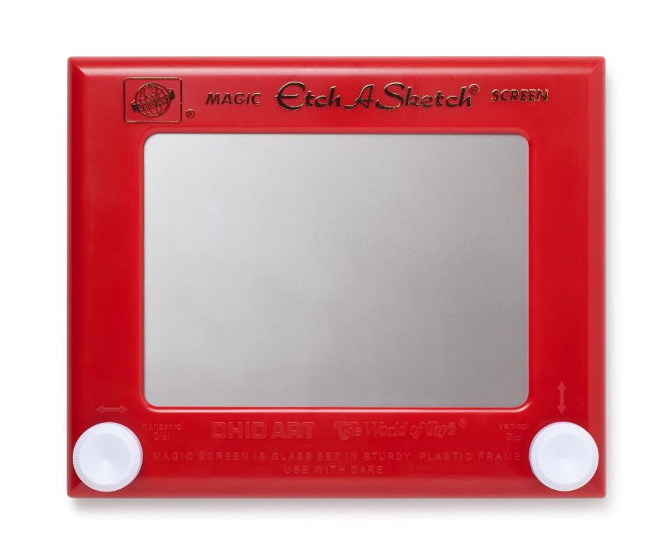 etch a sketch toy on white