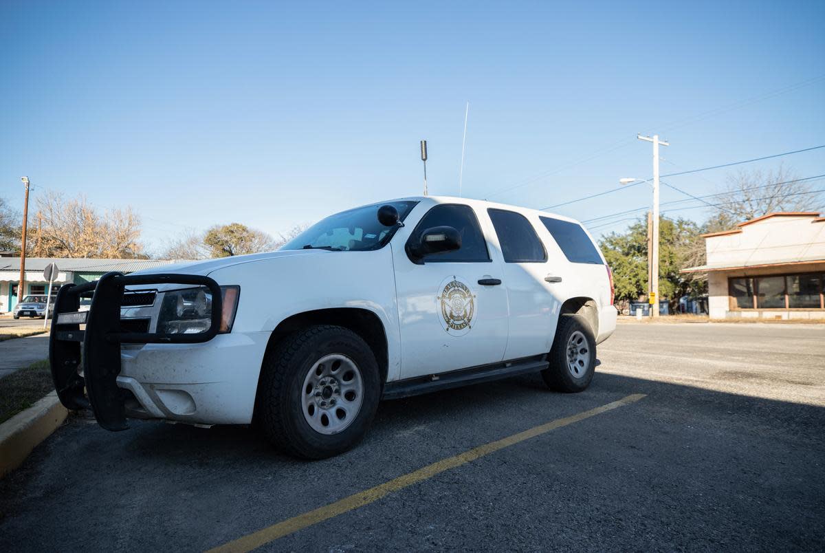 Several vehicles were parked outside of the Real County Sheriff’s Office in Leakey on Jan. 12, 2022.