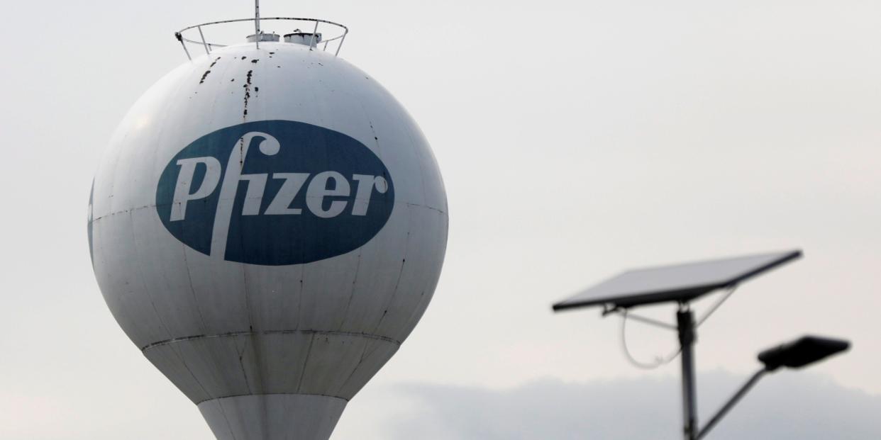 FILE PHOTO: A logo of American pharmaceutical corporation Pfizer Inc., is pictured in Toluca, Mexico October 1, 2018. REUTERS/Edgard Garrido/File Photo