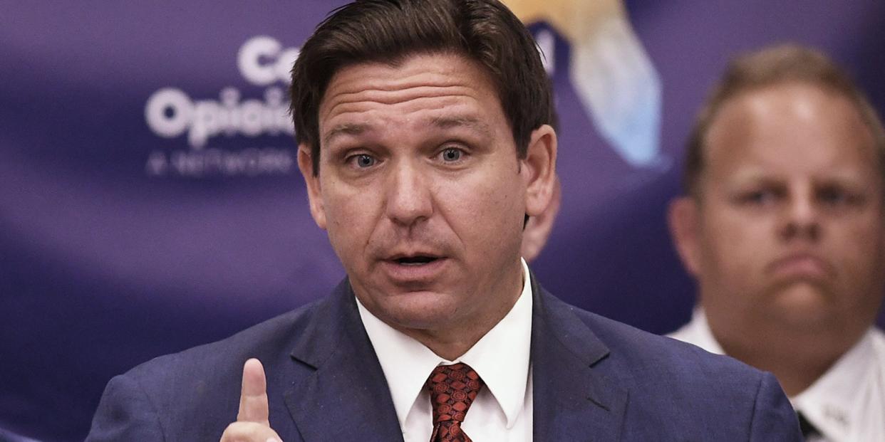 Florida Gov. Ron DeSantis speaks at a press conference in Rockledge, Florida.