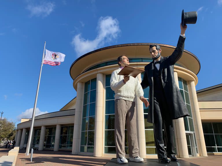 Abraham Lincoln presidential library and museum statues. (Credit: Reginald Hardwick/Illinois Newsroom)