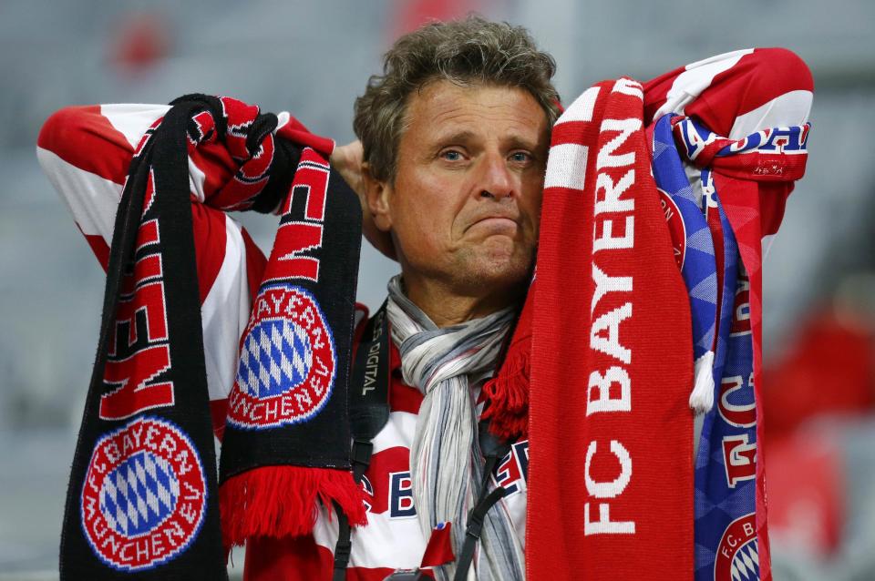 Bayern Munich's fan reacts after the Champions League semi-final second leg soccer match against Real Madrid in Munich