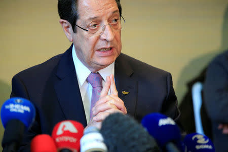 Cypriot President Nicos Anastasiades speaks during a news conference in Geneva, Switzerland January 13, 2017. REUTERS/Pierre Albouy