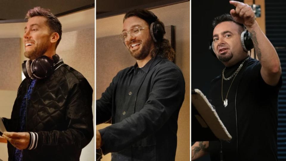 Lance Bass, JC Chasez and Chris Kirkpatrick of NSYNC record for “Trolls Band Together” (DreamWorks)