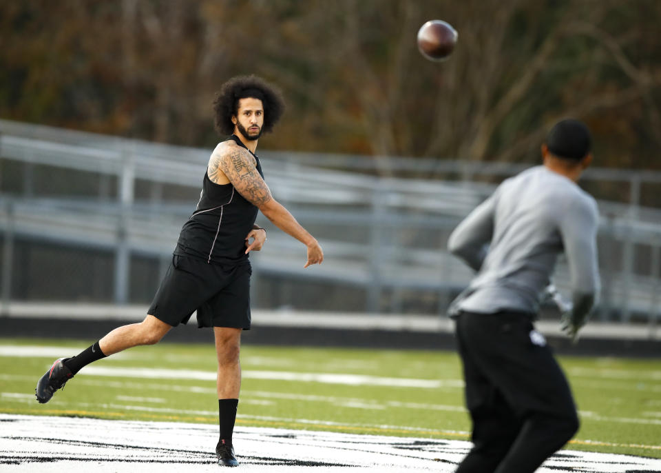 Colin Kaepernick worked out in front of scouts Saturday, a process Cowboys defensive end Robert Quinn called “embarrassing” for America.