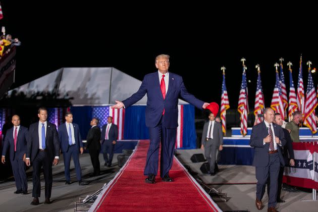 Former President Donald Trump arrives at a Save America Rally in Wilmington, North Carolina, on Friday. (Photo: Allison Joyce via Getty Images)