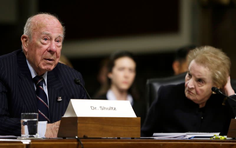 Former US Secretaries of State Shultz and Albright testify at Senate Armed Services hearings in Washington