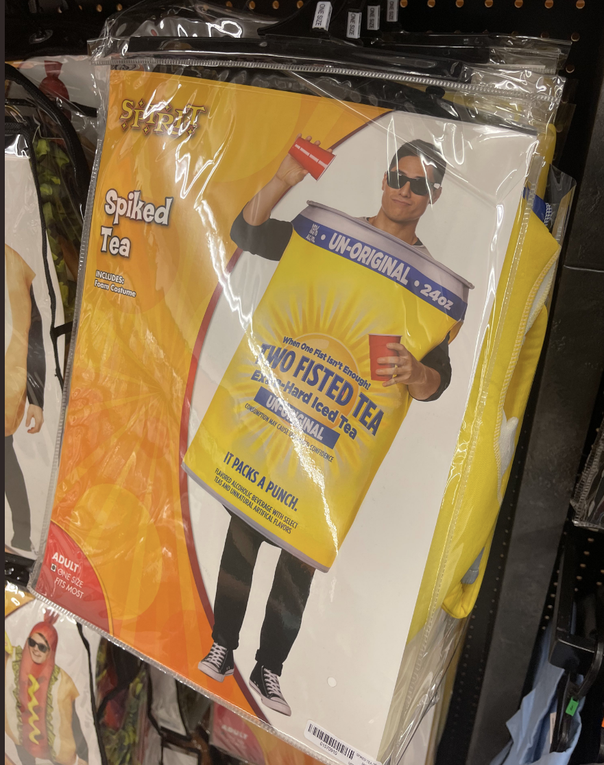off brand costume of a spiked twisted tea can