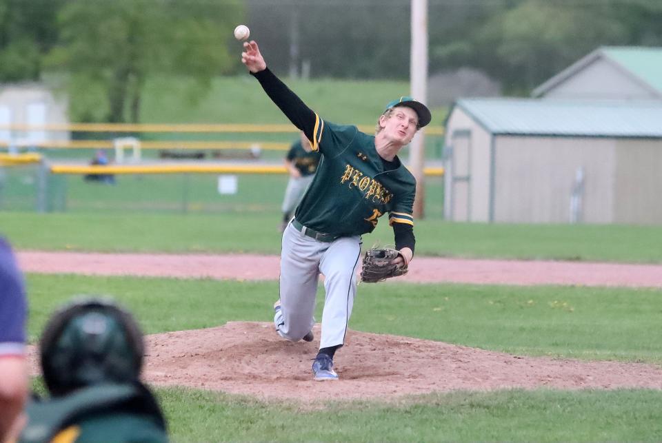 Peoples Academy pitcher Ben Alekson delivers during his no-hitter against Montpelier during the regular season.